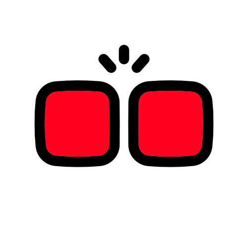 two red squares close to each other, with three small black emphasis lines above them